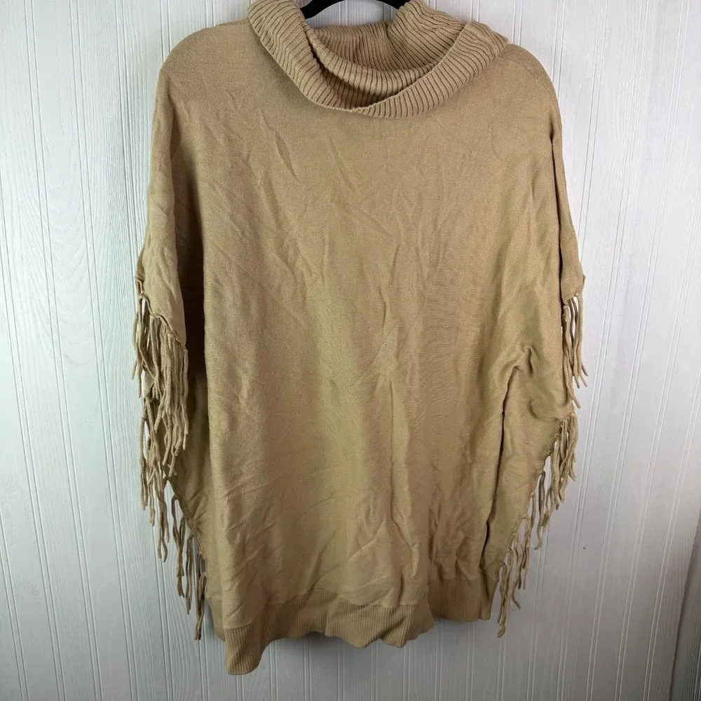Michael Kors Tan Cowl Neck Fringe Sweater‎ Size XL